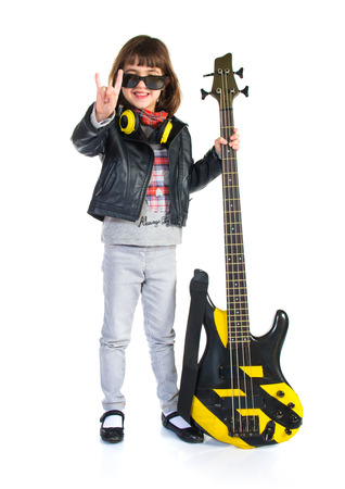 Rock girl holding a bassの写真素材