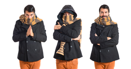 Man freezing over whiteの写真素材