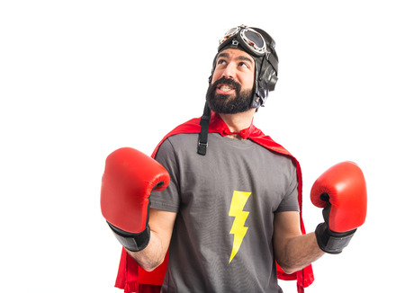 Lucky super hero over white backgroundの写真素材