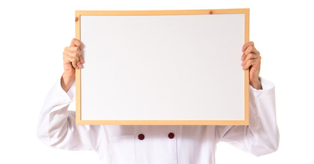 Chef holding empty placardの写真素材