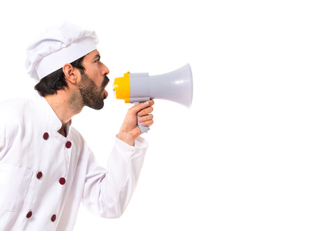 Chef shouting by megaphoneの写真素材