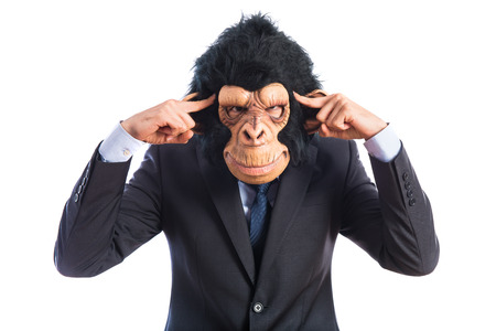 Monkey man thinking over white の写真素材