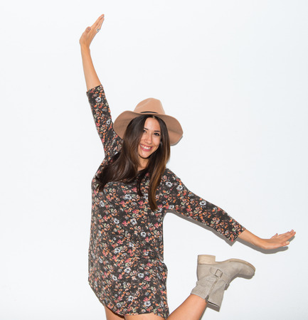 Cute woman in studioの写真素材