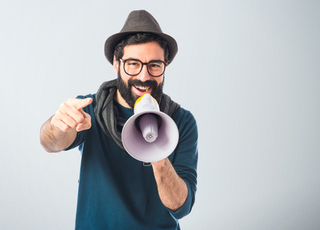 Man shouting by megaphoneの写真素材