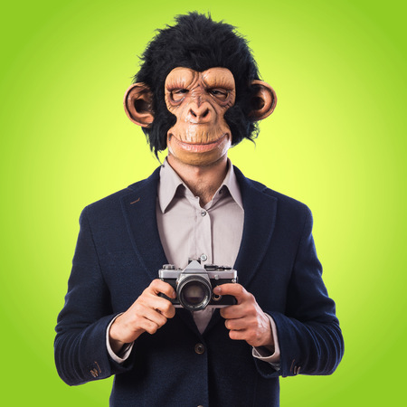 Monkey man photographingの写真素材