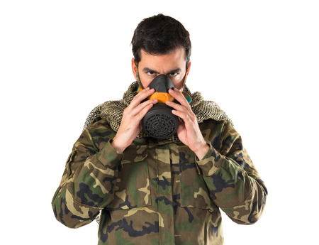 Soldier with gas mask