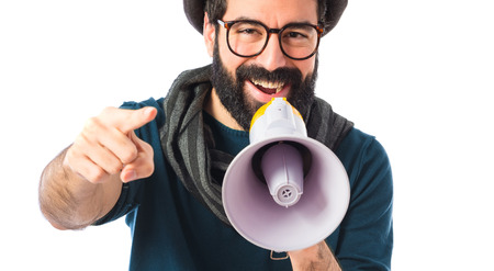 Man shouting by megaphoneの写真素材