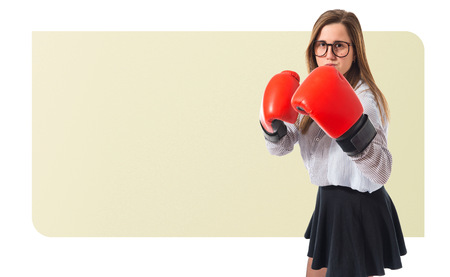 Twin sisters with boxing glovesの写真素材