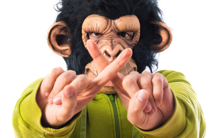 Monkey man doing NO gestureの写真素材