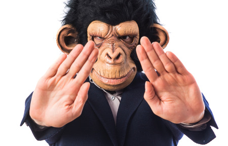 Monkey man making stop signの写真素材