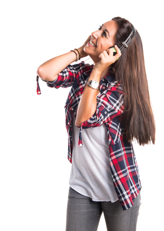 Woman listening musicの写真素材