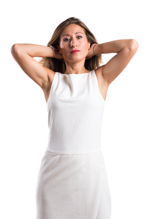 woman over whiteの写真素材