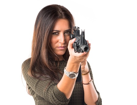Woman shouting a SMG