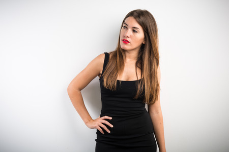 Pretty girl in black dressの写真素材