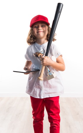 Girl playing baseballの写真素材