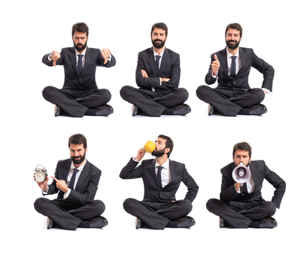 Happy businessman over white backgroundの写真素材