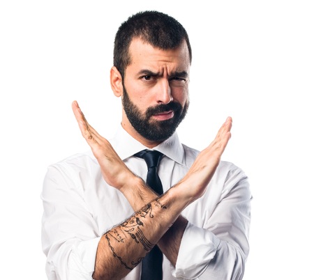Businessman doing NO gestureの写真素材
