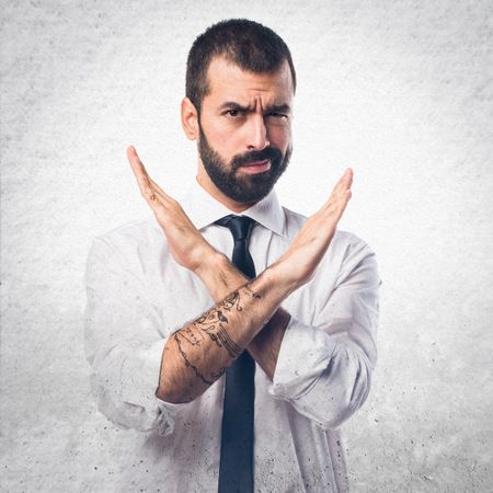 Businessman doing NO gestureの写真素材