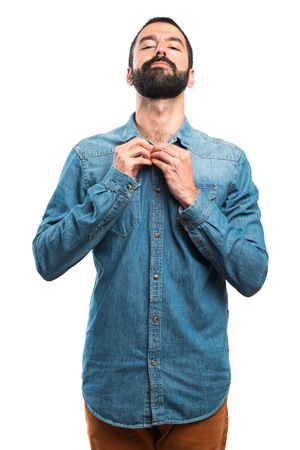 Man adjusting his shirtの写真素材