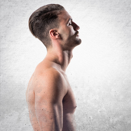 Brunette man in underwearの写真素材