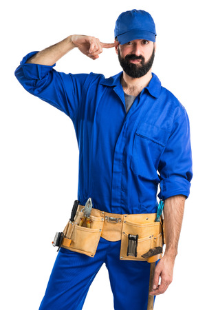 Plumber making crazy gestureの写真素材