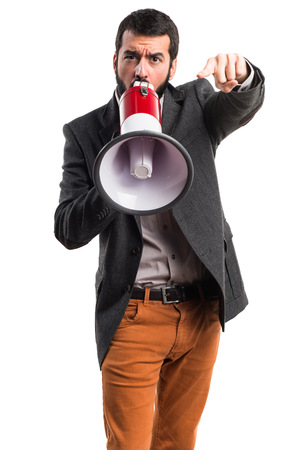 Man shouting by megaphoneの写真素材