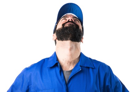 Plumber looking upの写真素材