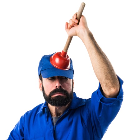 Plumber man with his plungerの写真素材