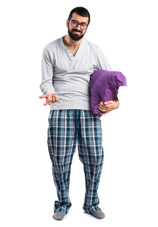 Tired man in pajamasの写真素材