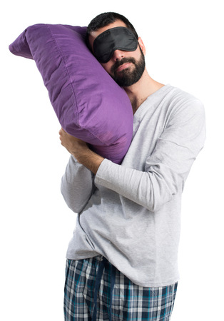 Man in pajamas sleepingの写真素材