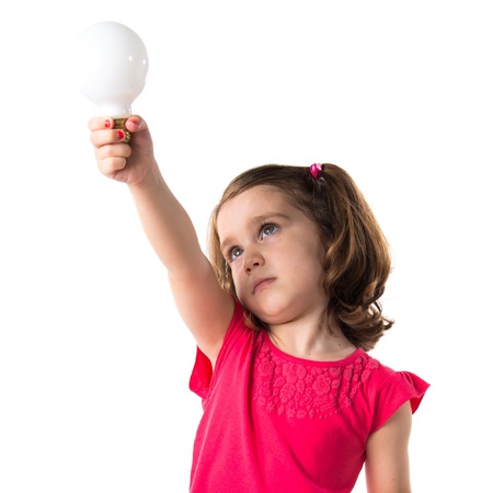 Girl holding a bulbの写真素材