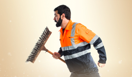 Garbage man running fastの写真素材