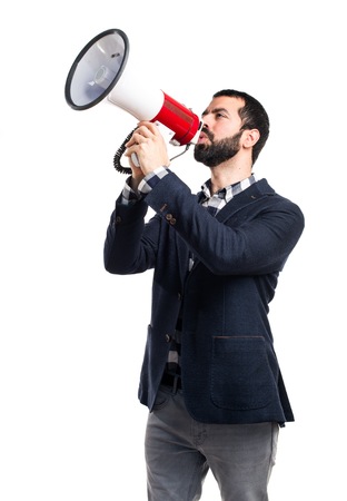 Man shouting by megaphoneの写真素材