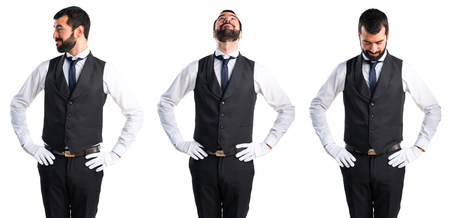 Luxury waiter looking upの写真素材