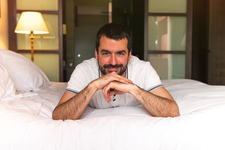 Man in a hotelの写真素材