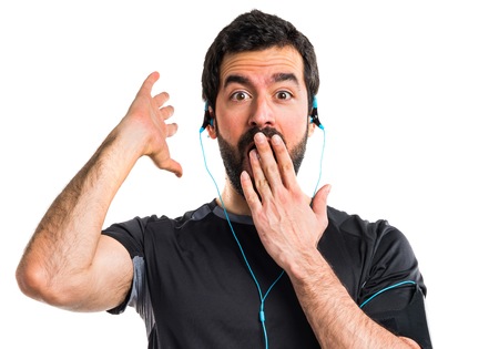 Sportman doing surprise gesture
