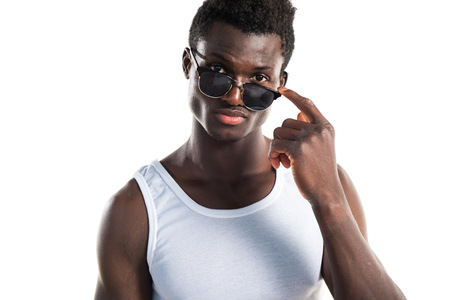 Handsome black man with sunglassesの写真素材