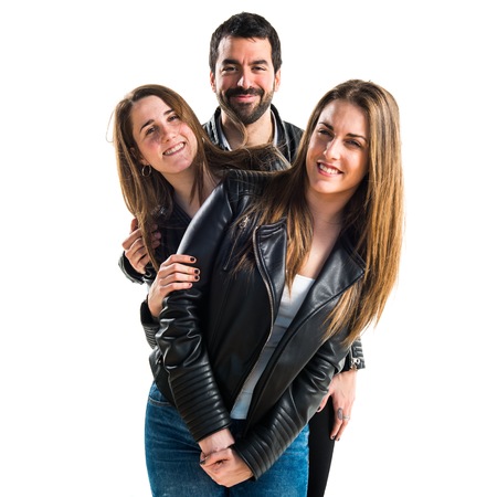 Three friends with black leather
