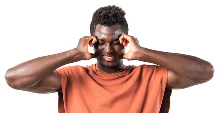 Handsome black man covering his earsの写真素材