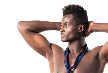 Handsome black man with athletic body posingの写真素材