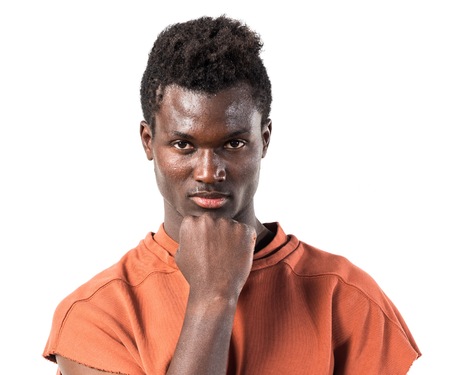 Handsome black man thinkingの写真素材