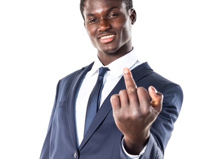 Black man making horn gestureの写真素材