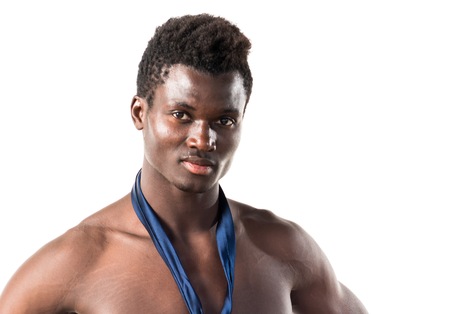 Handsome black man with athletic body posingの写真素材