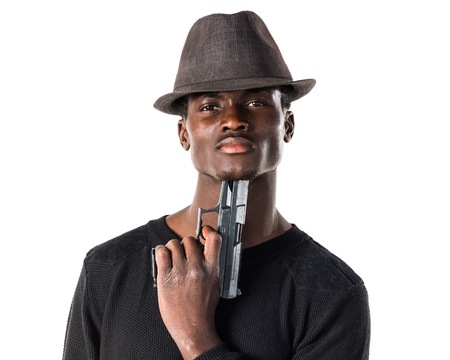 Handsome black man with athletic body posingの写真素材