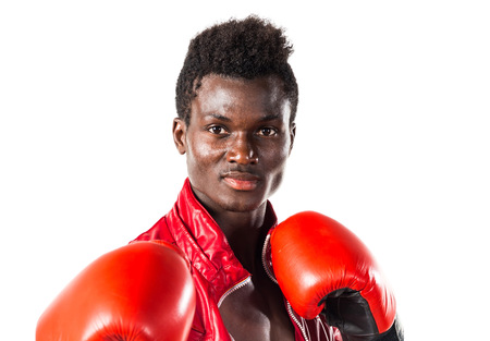 Black man with boxing glovesの写真素材