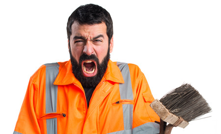 Garbage man shoutingの写真素材