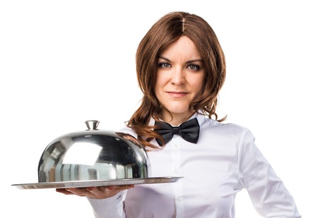 Waitress holding a plateの写真素材