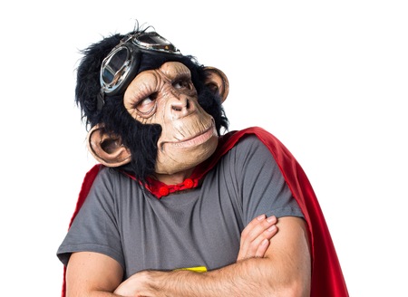 Superhero monkey man making unimportant gesture