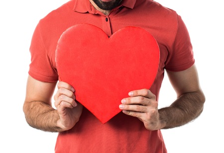 Handsome man with a heart iconの写真素材