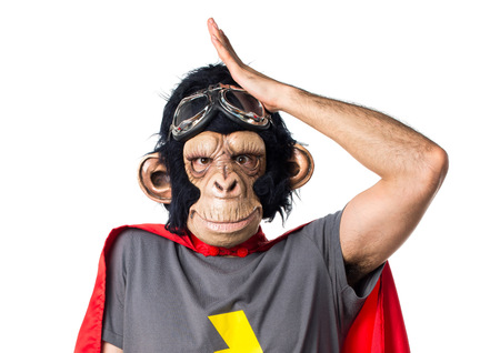Superhero monkey man having doubts